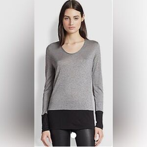 EUC Vince scoop neck metallic pewter finish bodice with black wide hem and cuffs